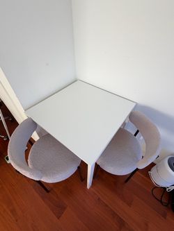 White Dining Table with 2 Upholstered Chairs