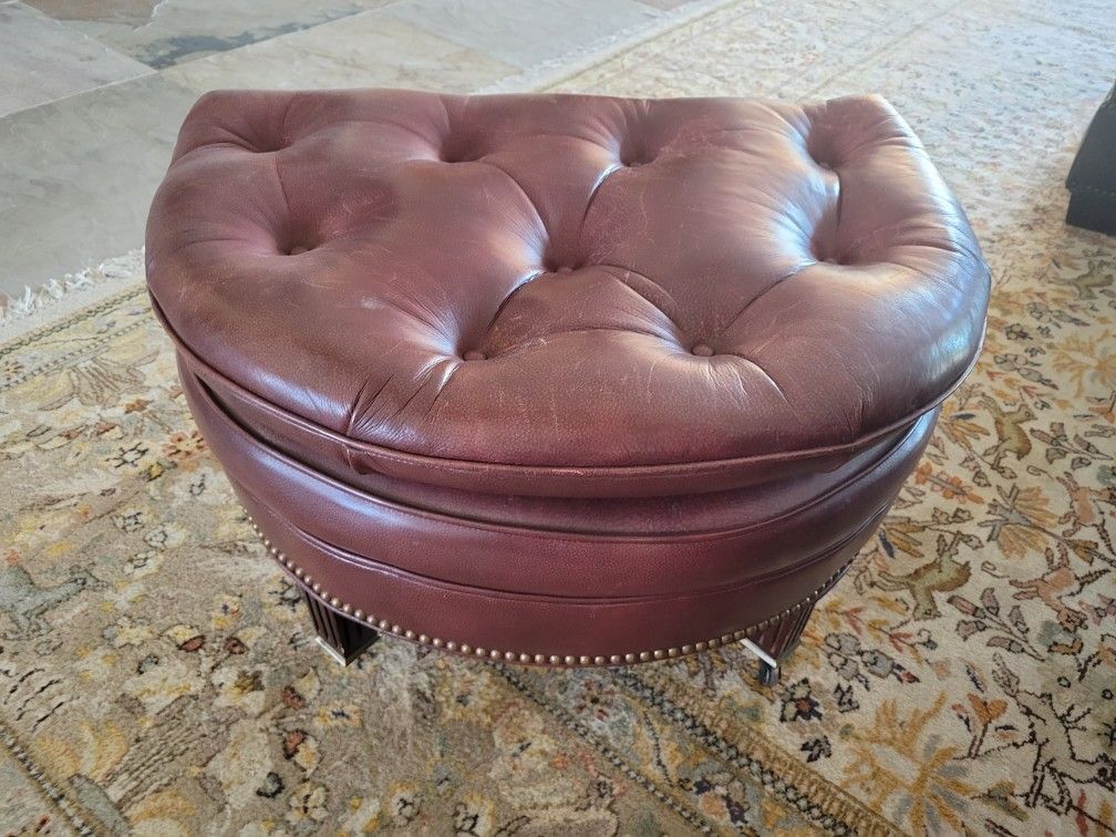Burgundy Leather Ottoman