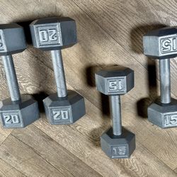 2 Pair Of Cast Iron Dumbbells  15s And 20s  ( Total: 70 lbs; SELL ALL TOGETHER). 