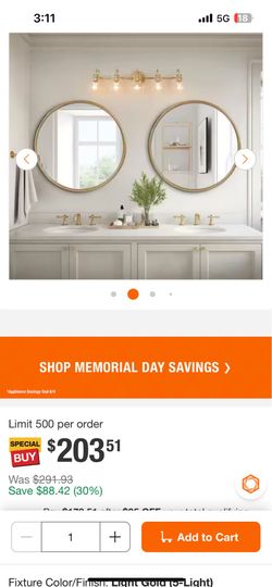 LNC Modern Light Gold Vanity Light 35.5 in. 5-Light Bathroom Power Room Light with Globe Clear Glass Shades