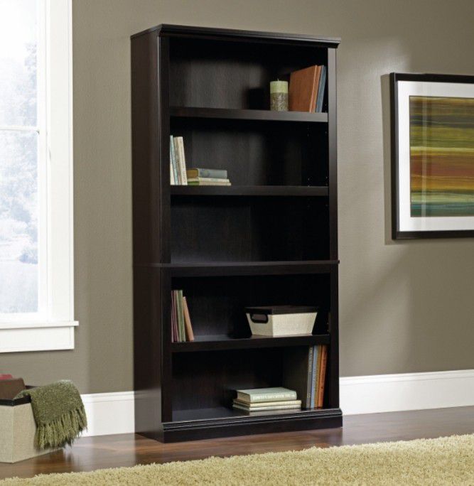 5 Shelf Black Finish Bookcase for Living Room