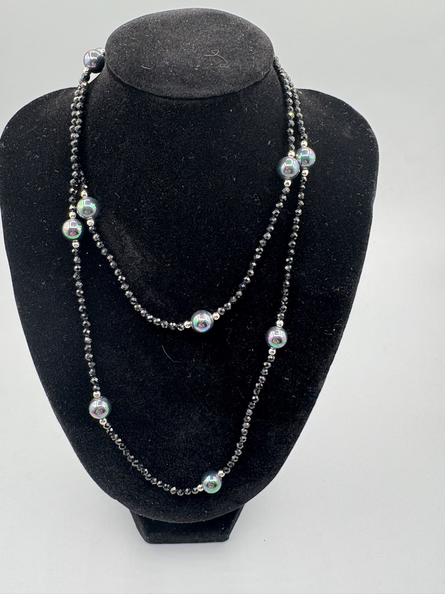 Peacock Pearl & Thai Black Spinel Necklace 30”