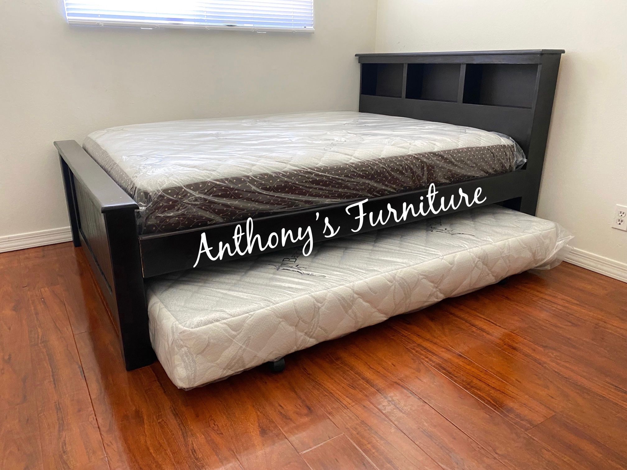 New Black Full Bed With Twin Rollout Mattress More Colors Available