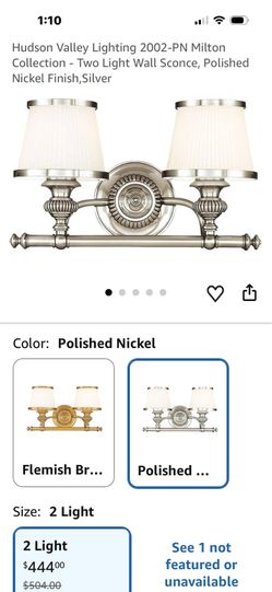 New 2 Light Wall Sconce Polished Nickel Finish, Silver. Hudson Valley.