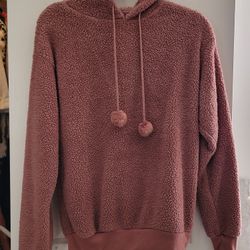 Cozy Pink Sherpa Hoodie With Pompoms Size S