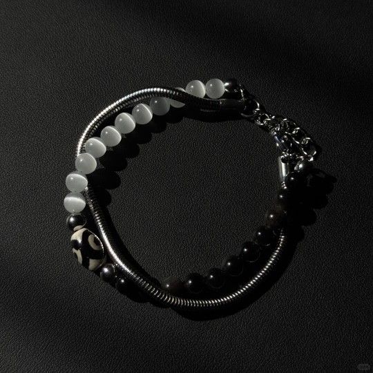 Yuva Vintage | Day Night Symbiosis Silver Obsidian Bracelet