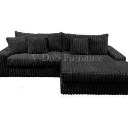 Big Corduroy Fluffy Black Sectional 