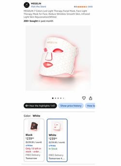 MEGELIN 7 Colors Led Light Therapy Facial Mask, Face Light Therapy Mask for Face, Reduce Wrinkles Smooth Skin, Infrared Light Skin Rejuvenation(White)