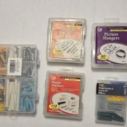 Assorted Boxes Of Nails, Picture Hanging, Anchors And Attaching Hardware