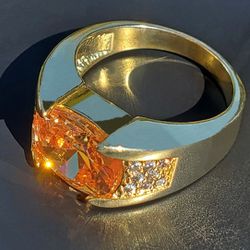 Men's Gold Filled Oval Champagne Citrine Ring Size 9