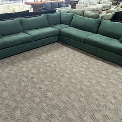 Bohemian Green Large Comfy Sectional Couch 