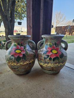 Turquoise Painted Clay Pots, Planters, Plants. Pottery, Talavera $80 cada una