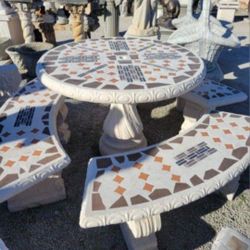 Concrete Mosaic Picnic Table with 3 Benches/ Outdoor Patio Furniture