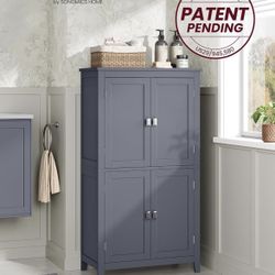 Floor Storage Cabinet, Freestanding Storage Unit with 4 Doors, Adjustable Shelves, 11.8 x 23.6 x 43.3 Inches, for Entryway, Bathroom, Slate Gray UBBC5