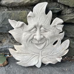 Leaf Face Plaque Figurine, Original Sculpture 