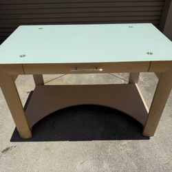 Glass Top, One Drawer, Desk, Light Green Glass Color