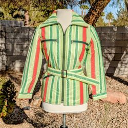 VTG 1970s Women's Petite Small Striped Nylon SkiDress France Parka Jacket EUC