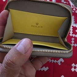 Rolex Gray Leather Wallet Clutch Fashion& Business with Zipper Small