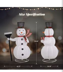 VINGLI 5FT Pop Up Lighted Snowman Christmas Decorations Outdoor Indoor, Prelit 200 Warm White LED Snowman with Broom & Stakes, Collapsible Xmas Yard L