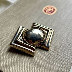Vintage Alpaca Mexico Two-tone Polished Domed Twisted Accent Rope Brooch Pin