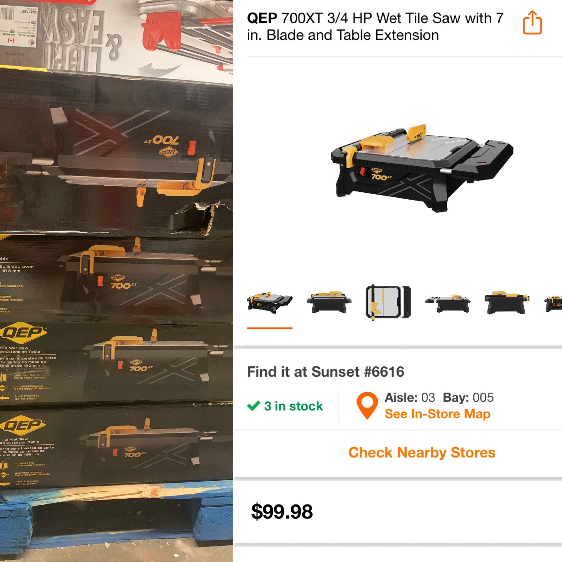 QEP 700XT 3/4 HP Wet Tile Saw with 7 in. Blade and Table Extension for
