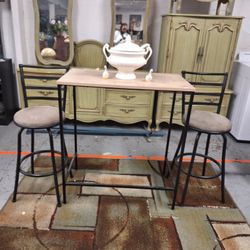 Black Leather Loveseat + Ottoman