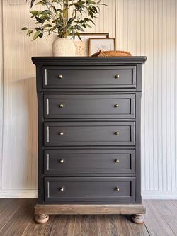 Tall 5-Drawer Chest Dresser Dark Gray
