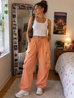 Sincerely Jules Cargo Pants Women’s XS Peach Parachute Wide Leg Y2K Drawstring Utility