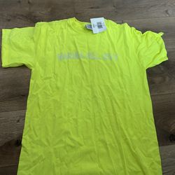 VTG Y2K NWT neon fluorescent yellow short-sleeve shirt medium  "MARINA DEL REY" 100 % cotton 