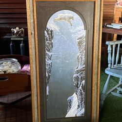 Vintage 22x 45 Framed Art Print Patrick Lundquist FAITH Mountain Goat