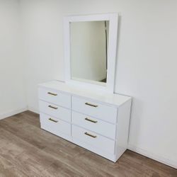 Dresser Whit Mirror White Glossy Gold ( Cómoda Con Espejo Blanco Brillo )