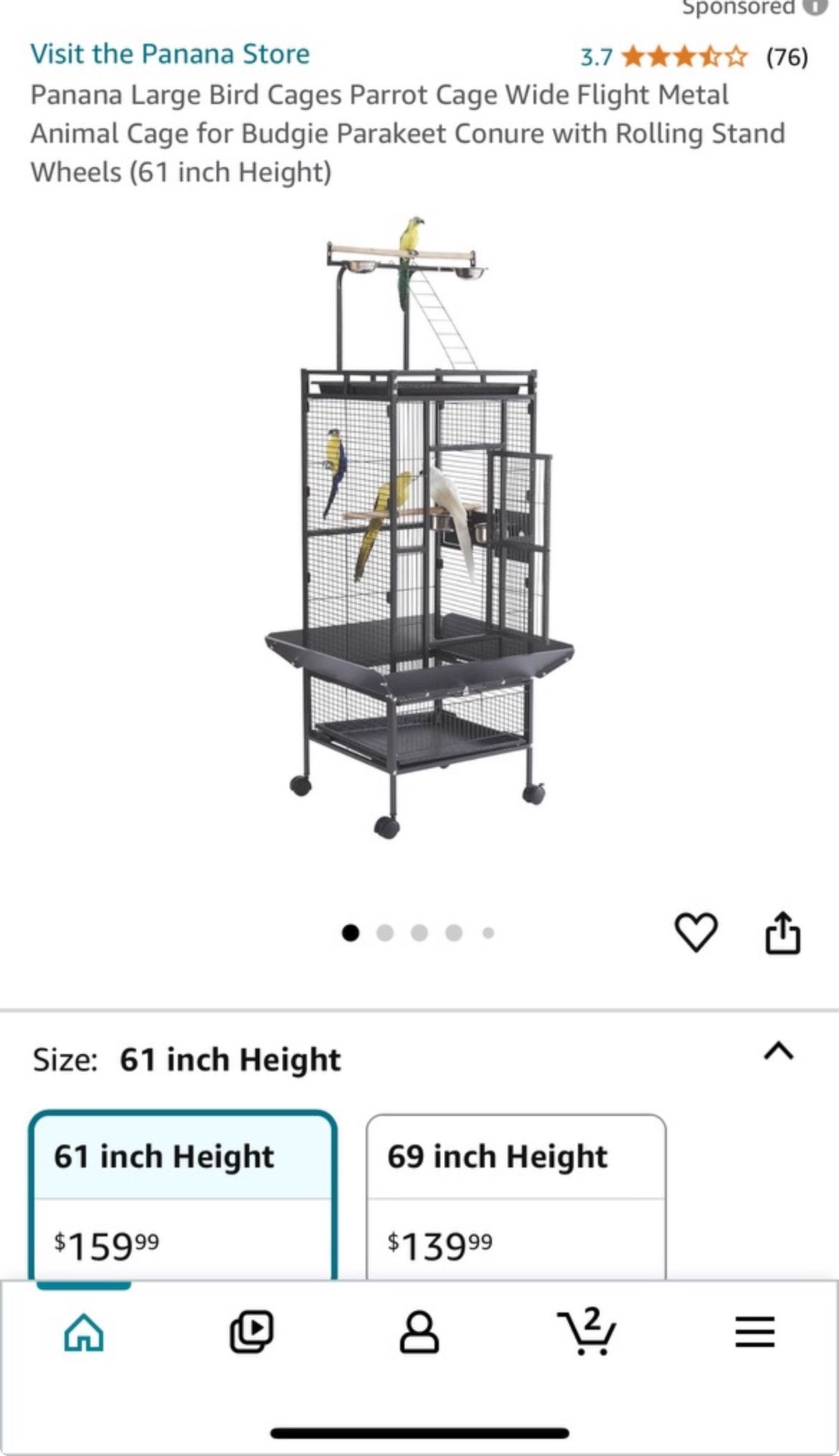 61 inch large equipped bird cage