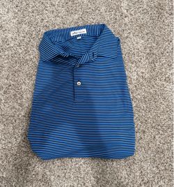 Peter Millar Light Blue Striped Long-Sleeve Golf Polo Shirt - Size Medium