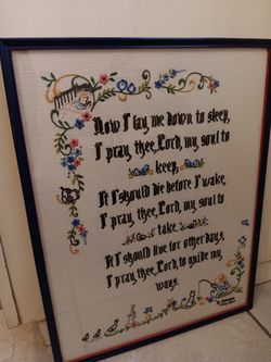 Vintage Embroidered/Cross Stitch Lord's Prayer For Children, 1940