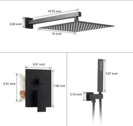 BWE Single Handle 2-Spray Square High Pressure Shower Faucet with 16" Shower Head in Matte Black (Valve Included)