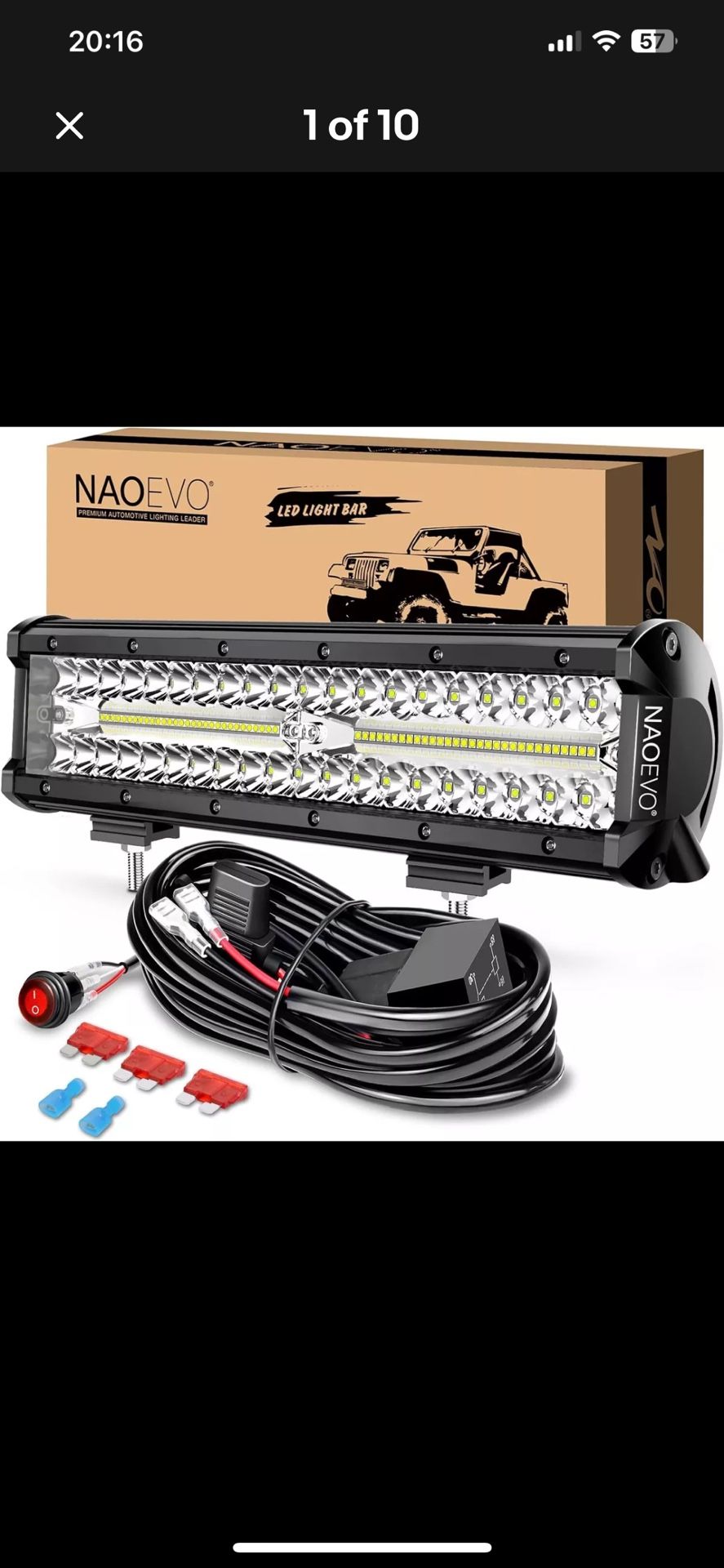 NAOEVO 12 inch LED Light Bar, 300W 30000LM Offroad/Driving/Fog White 