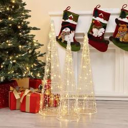 31.9 in. H Indoor and Outdoor Trees Holiday Christmas Decoration with Lights (Set of 3)