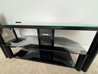 Glass and Metal TV Stand with Shelves