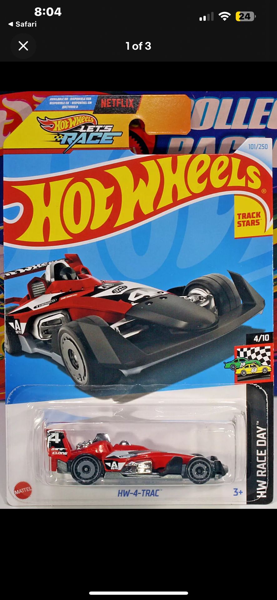 Hot Wheels 2024 Red HW-4-Trac #101, Hot Wheels Race Day 4/10