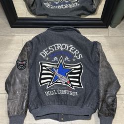 Vintage Dual Control Varsity Embroidered Bomber Jacket 