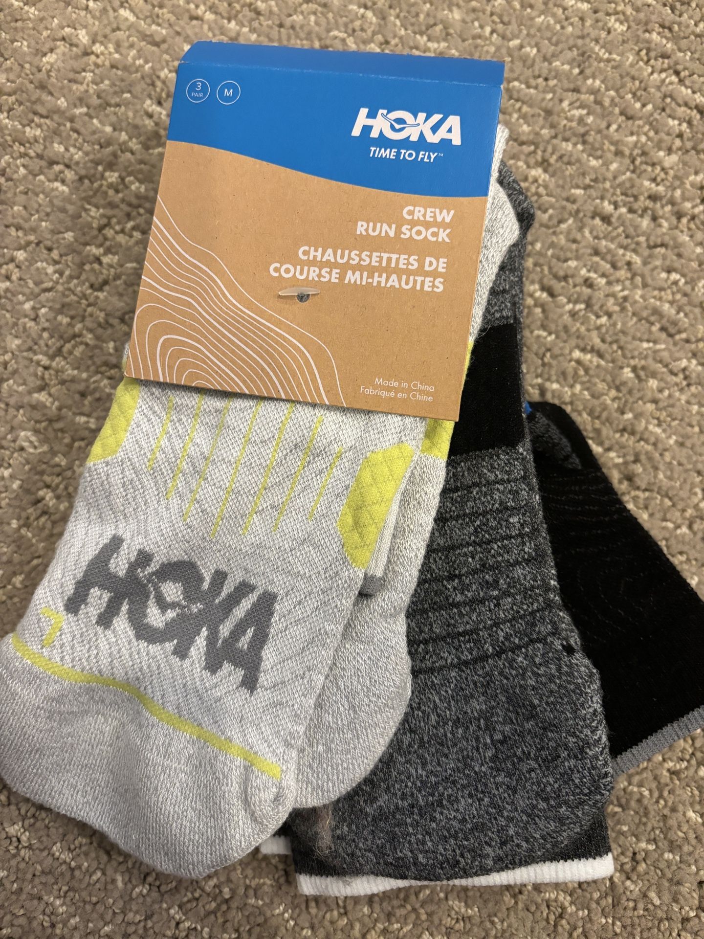 NEW Hoka Crew Run Sock 3-Pack Medium