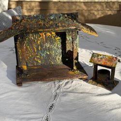 Vintage Germany Wooden Nativity Stable & Well Christmas Manger Creche 13”x8.5”x5.5”