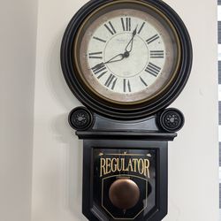 Vintage Sterling & Noble Black Regulator Pendulum Wall Clock, Wood Case