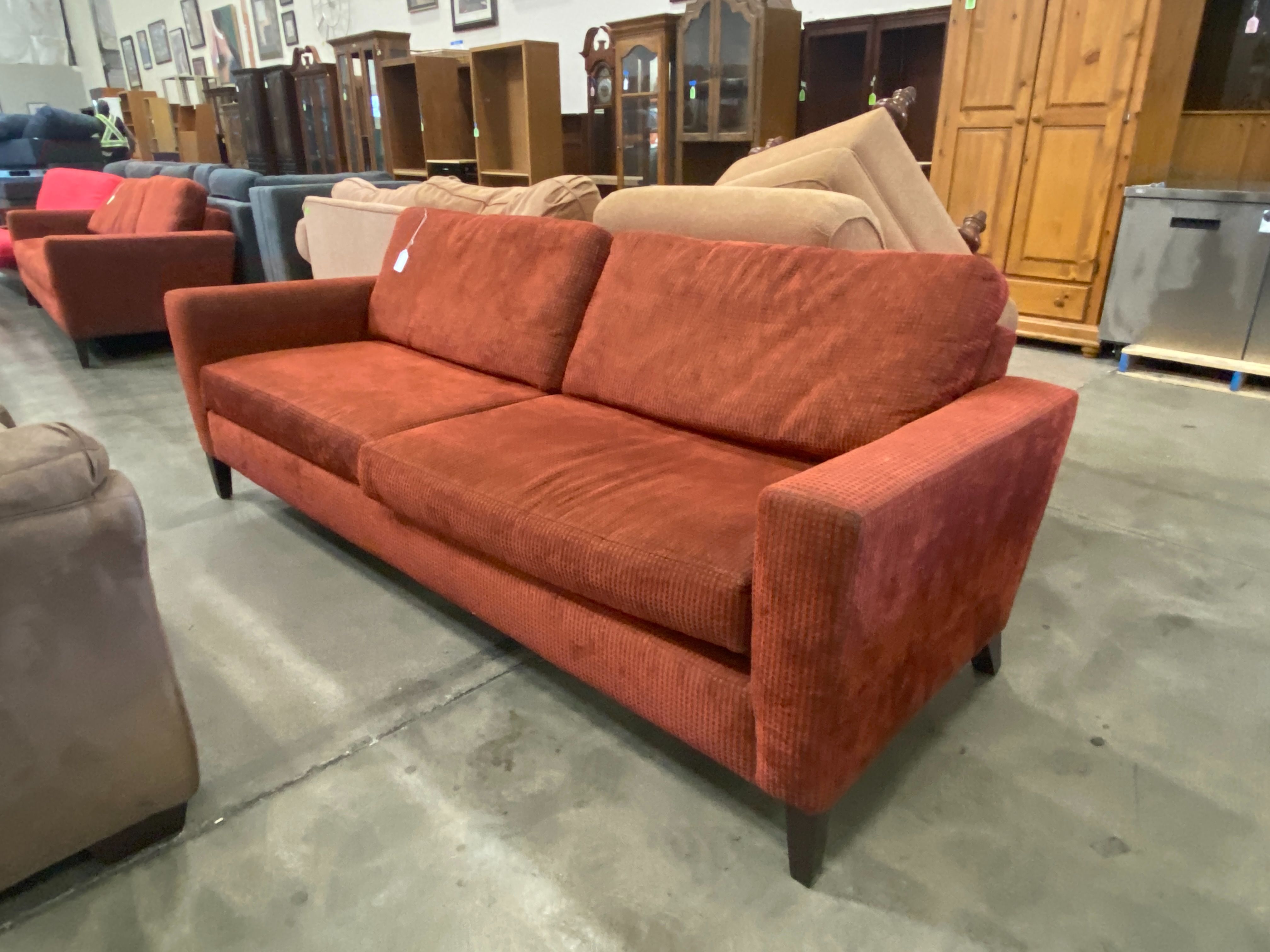 Red and Brown Grid Patterned Sofa