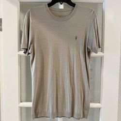 AllSaints Men’s Taupe Parlour SS Crew T-Shirt Size Small
