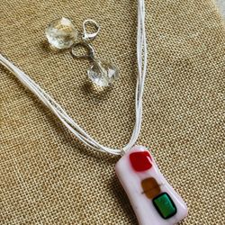 Pink Glass Pendant With Earrings Gift Ideas, One Of A Kind