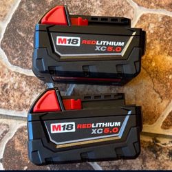 Milwaukee M18 5.0 Batteries * 2