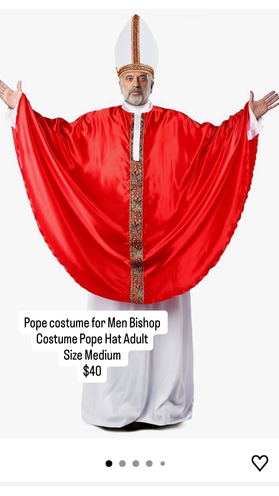 Pope costume for men, pope hat, adult size medium