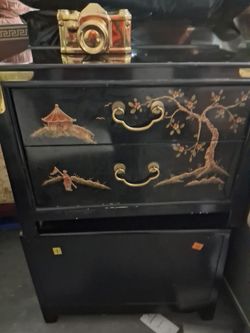 Black Lacquer Chinoiserie Two-Drawer Cabinet