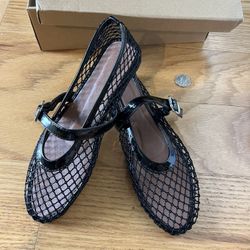 Women's Mesh Ballet Flat Shoes (Black/US6)